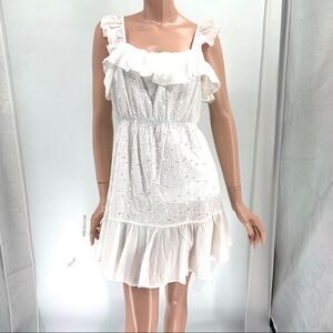 jenn & jo White eyelet ruffled hem gathered waist dress